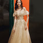 Gold sequins long prom dress A line evening dress  10484