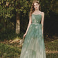 Green tulle lace long prom dress A line evening dress  10419