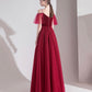 Bugundy velet tulle long prom dress A line evening dress  10553