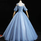 Blue tulle lace long prom dress A line evening dress  10457