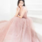 Pink tulle long prom dress A line evening dress  10421