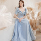 Cute satin long prom dress blue evening dress  10531