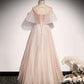 Pink tulle long prom dress A line evening gown  10331