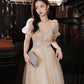 Champagne tulle sequins long prom dress evening dress  10325