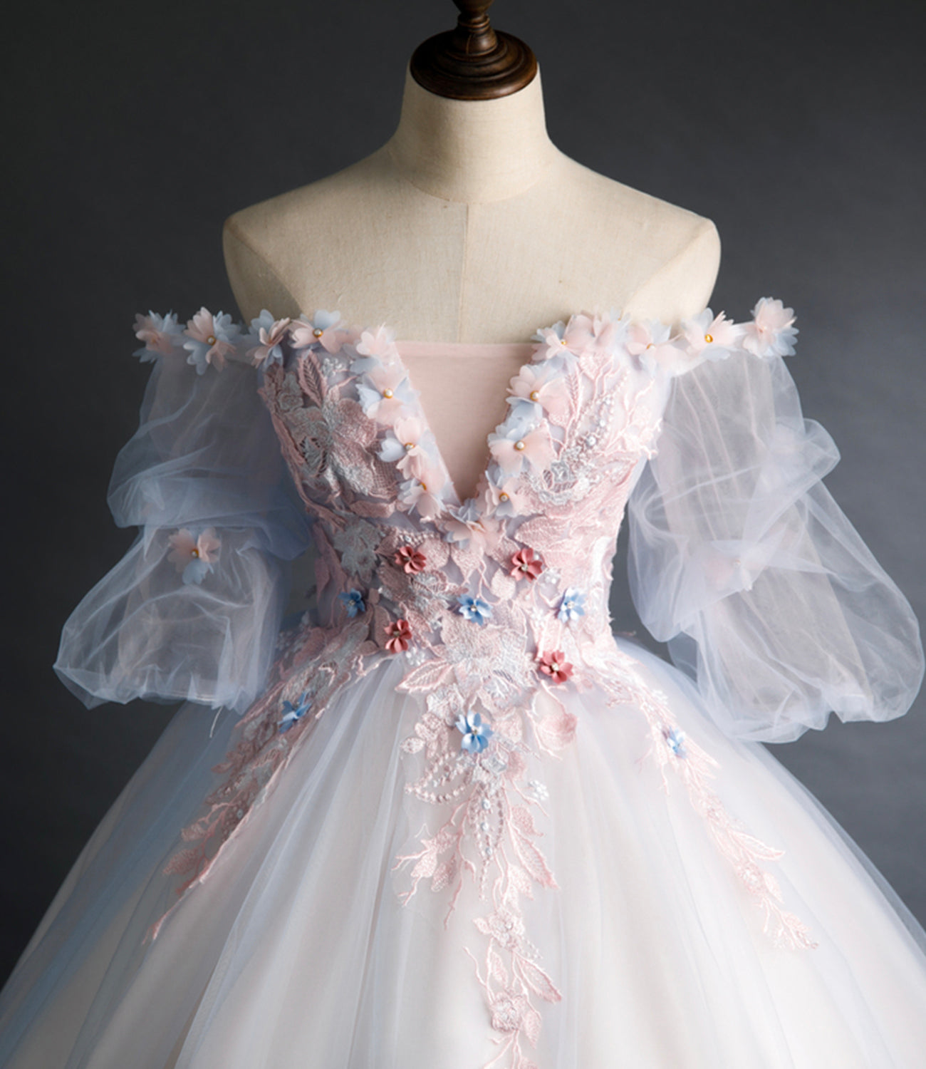 Cute tulle applique long prom gown A line evening gown  10260