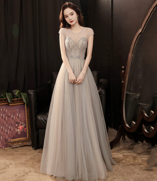 Robe de soirée longue en tulle avec perles mignonnes 10279