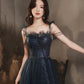 Blue tulle sequins long prom dress blue evening dress  10253
