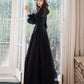 Black lace long prom dress A line evening gown  10277