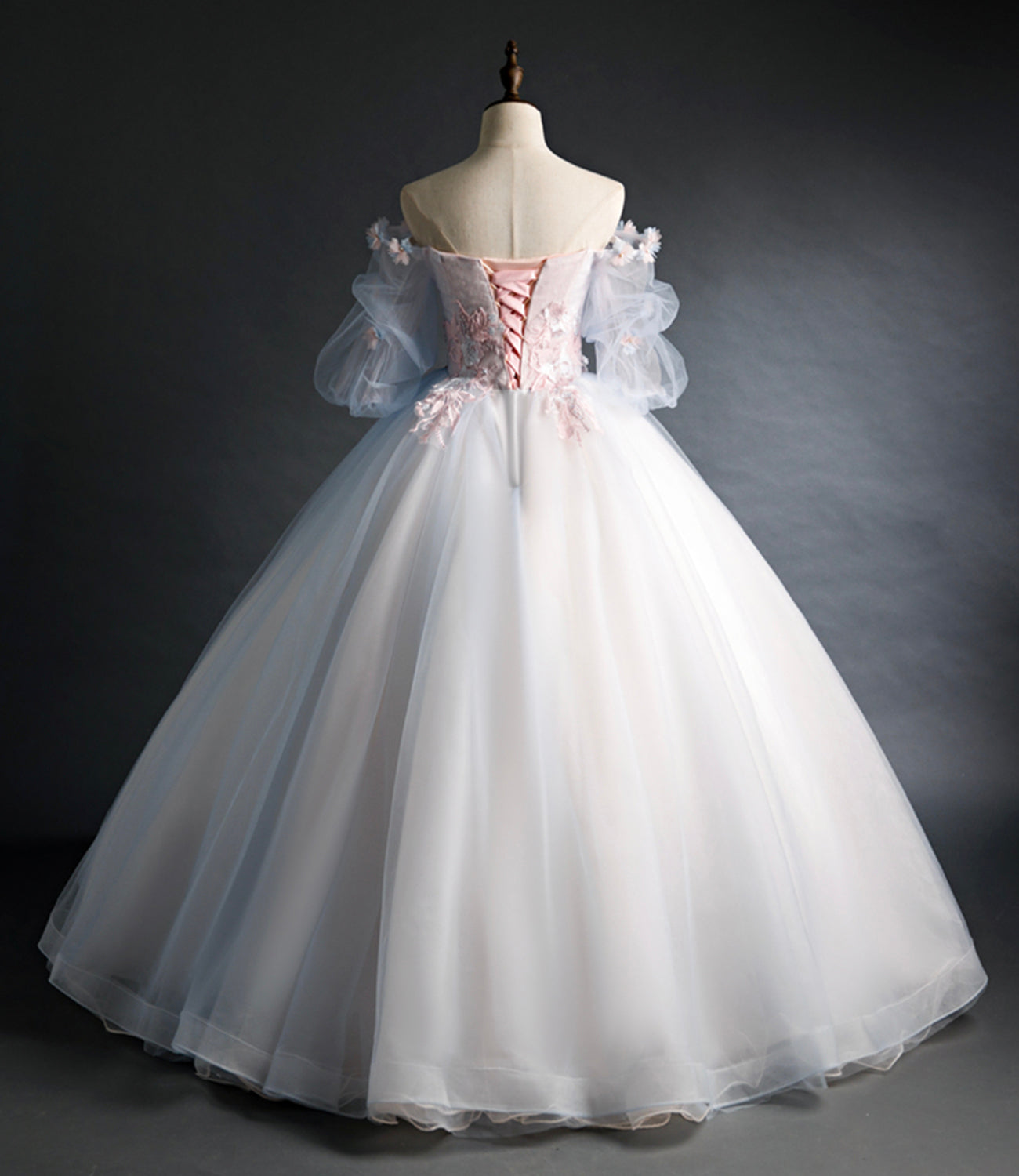 Cute tulle applique long prom gown A line evening gown  10260