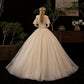 Champagne tulle sequins long prom dress evening gown  10250