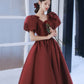 Burgundy v neck satin long prom gown A line formal gown  10212