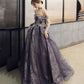 Purple tulle sequins long prom dress A line evening gown  10204