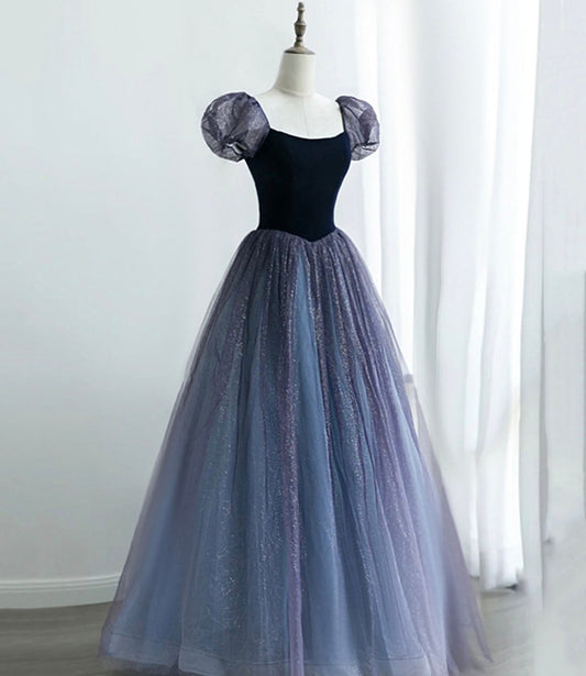 Cute tulle long prom dress A line evening gown  10164