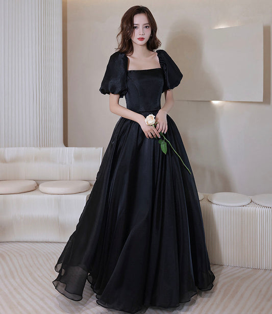 Black tulle long prom dress A line evening gown  10207