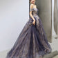 Purple tulle sequins long prom dress A line evening gown  10204