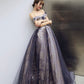 Purple tulle sequins long prom dress A line evening gown  10204