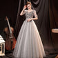 Gray tulle sequins long ball gown dress formal dress  10147