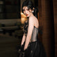 Black tulle long ball gown dress A line evening gown  10133