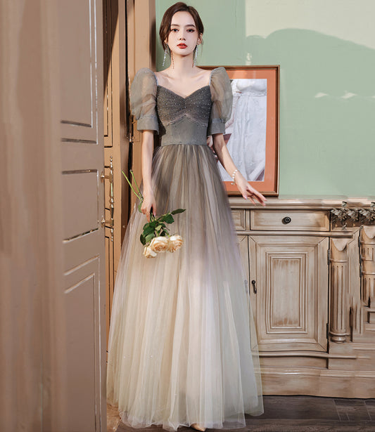 Cute tulle beads long A line prom dress evening gown  10060