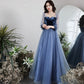 Robe de soirée longue en tulle bleu velours Robe de soirée trapèze 10077