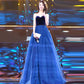 Blue velvet tulle long prom dress evening gown  10119