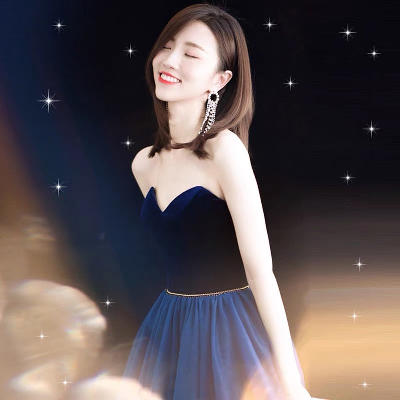 Blue velvet tulle long prom dress evening gown  10119