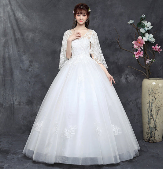 White v neck lace long prom gown evening gown  10033