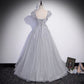 Gray tulle lace long prom dress A line evenig gown  10081