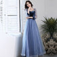 Robe de soirée longue en tulle bleu velours Robe de soirée trapèze 10077