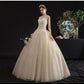 Champagne tulle sequins long ball gown dress  10087