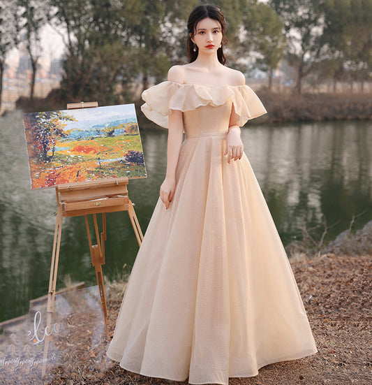 Cute tulle long A line prom dress evening dress  10049