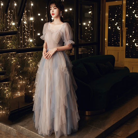 Cute tulle long prom dress A line evening dress  8997