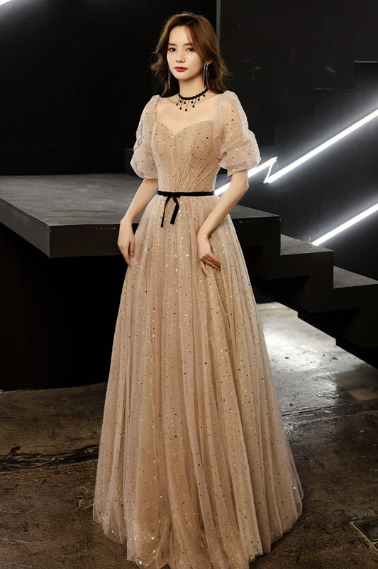 Cute tulle long prom dress A line evening gown  10177