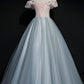 Gray tulle lace long ball gown dress formal dress  8722