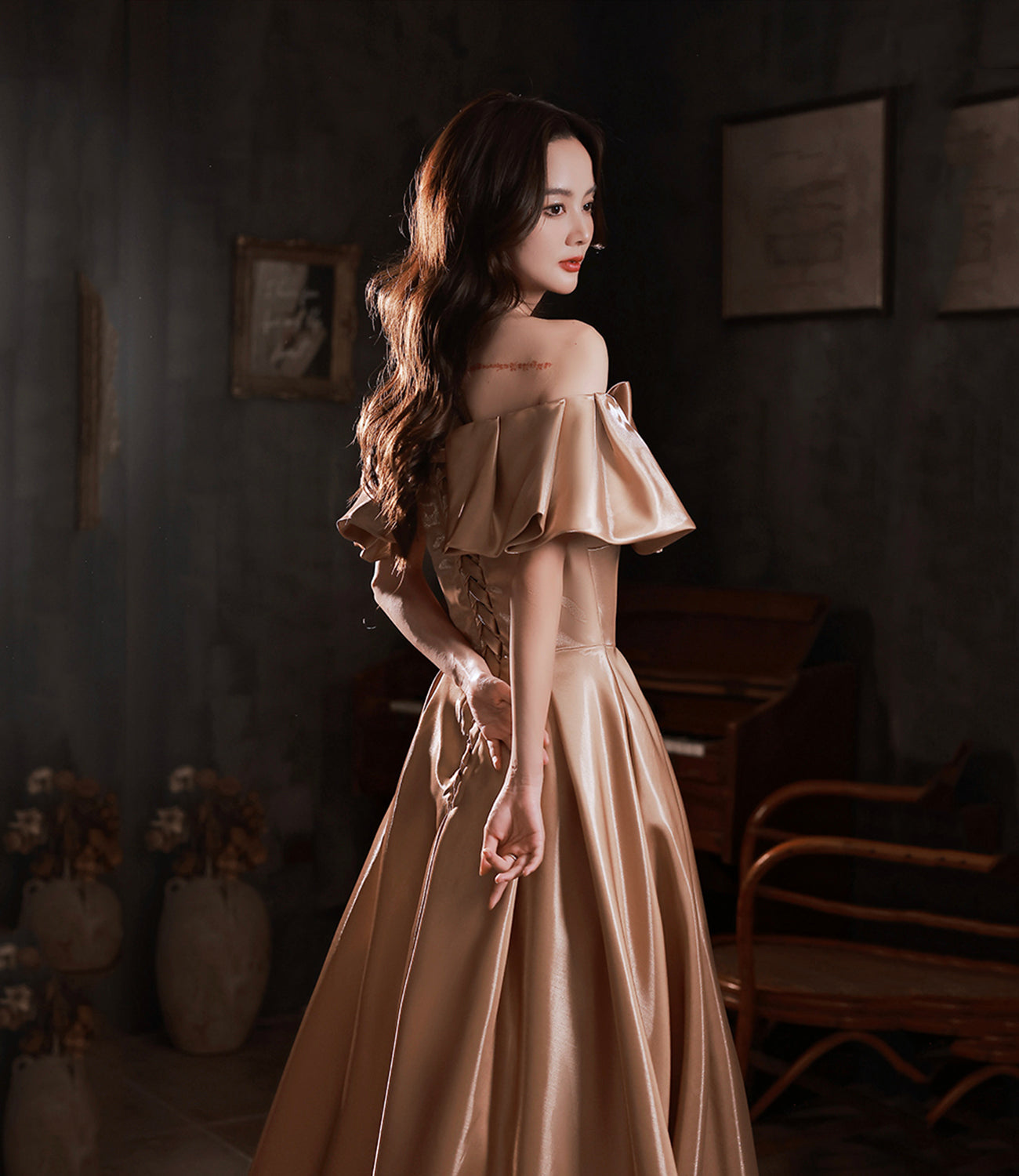 Lovely Bow Satin Long Ball Gown Formal Dress  10382
