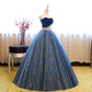 Blue tulle lace long ball gown dress blue evening dress  8622