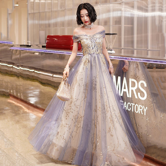 Cute tulle sequins long prom dress evening dress  8998