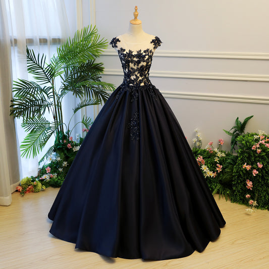 Dark blue lace long prom gown, evening dress  8059