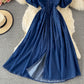 Simple V Neckline Denim Dress A Line Fashion Dress  10836