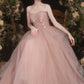 Pink tulle long A line prom dress pink evening dress  8732