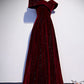 Burgundy velvet long A ling prom dress evening dress  8560