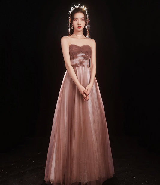 Cute tulle long A line prom dress evening dress  8841