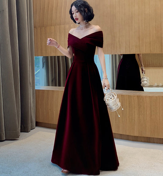 Elegant velvet long prom dress evening dress  8482
