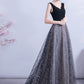 Black tulle sequins long A line prom dress evening dress  8731