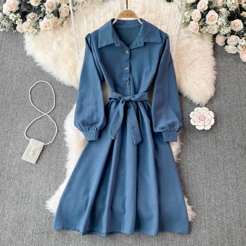 Sweet Long-Sleeved Corduroy Dress A Line Fashion Dress  10956