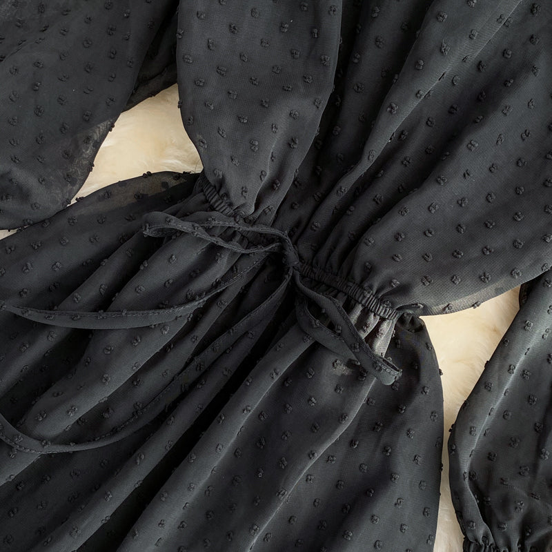 Cute A Line Long Sleeve Dress Black Dress  10833