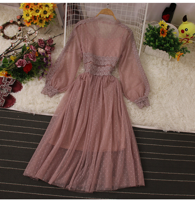 Cute Lace Long Sleeve Dress Fashion Dress  10958