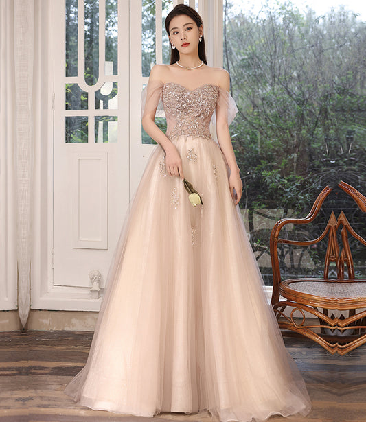 Stylish tulle sequins long prom dress evening dress  8714