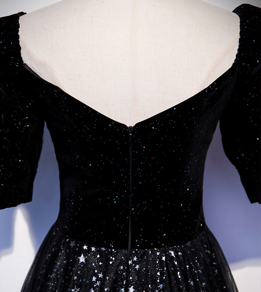 Elegant tulle sequins long prom dress black evening dress  8554