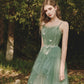 Green tulle lace long prom dress A line evening dress  10419